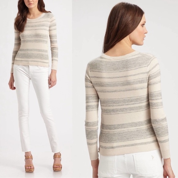 THEORY Charla Striped Cashmere Brown/Tan Sweater - Picture 1 of 10